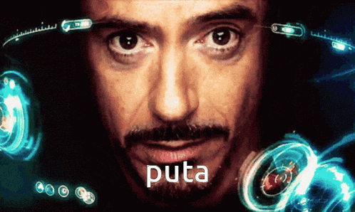 a close up of a man 's face with the word puta in the corner