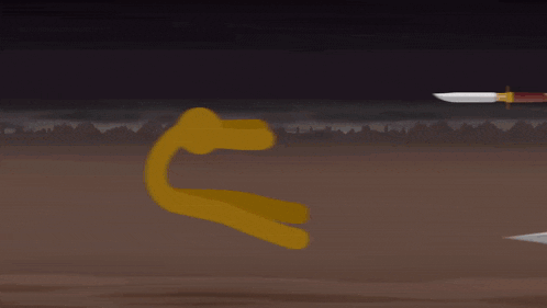 a cartoon drawing of a yellow stick figure with a light coming out of it