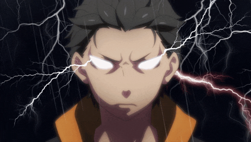 a close up of a person 's face with lightning bolts coming out of his eyes