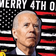 a man in front of an american flag with the words merry 4th of july on it
