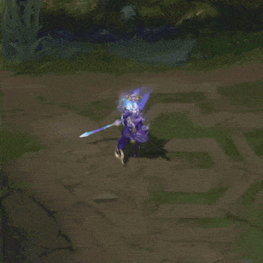a painting of a person holding a sword in a video game scene