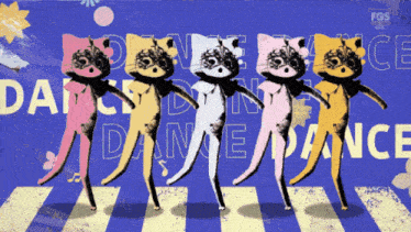 a group of raccoons are dancing in front of the words dance