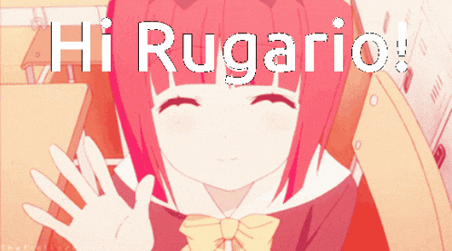 a picture of a girl with red hair and the words hi rugario on the bottom