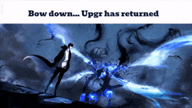a poster that says bow down upgr has returned with a drawing of a man