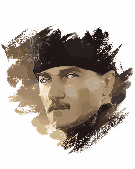 a drawing of a man with a mustache and a black hat
