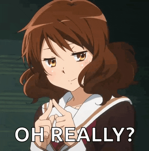 a girl making a funny face with the words oh really written below her