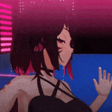 a girl with a choker on her neck is waving