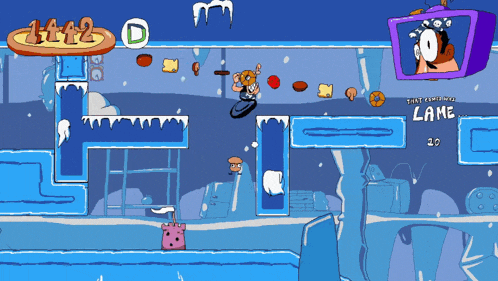 a video game with a cartoon character and the words that continued lame on the screen