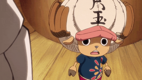 a cartoon character wearing a hat that has chinese writing on it