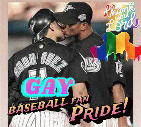 a couple of baseball players kissing with the words gay fan pride