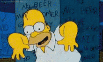 a cartoon of homer simpson standing in front of a wall that says no beer