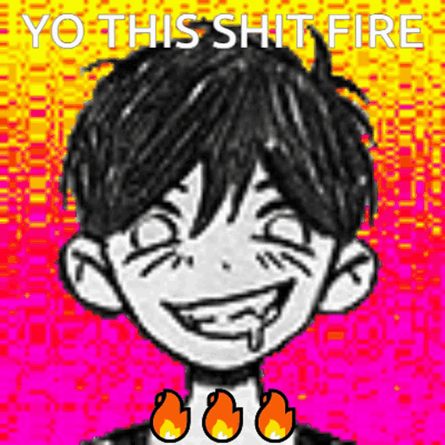 a black and white drawing of a boy with fire coming out of his mouth and the words yo this shit fire above him