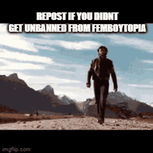 a man is walking down a dirt road with mountains in the background and a caption that says repost if you didnt