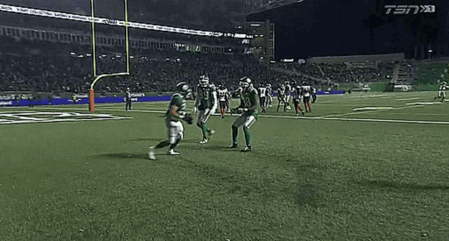 a group of football players on a field with the letters tsn on the bottom right