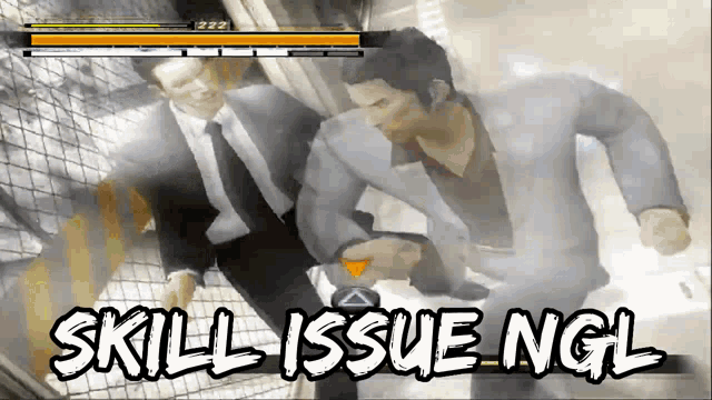 two men are fighting in a video game with the words skill issue ngl on the bottom