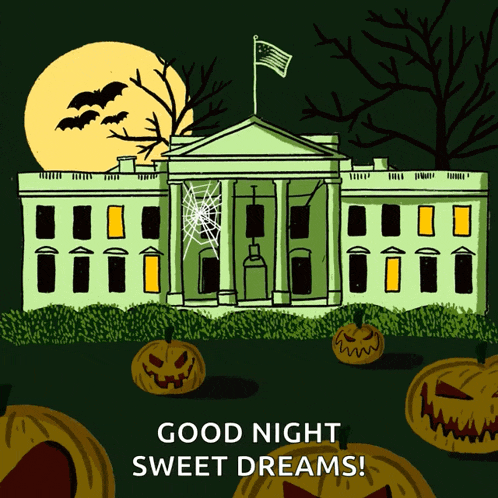 a drawing of the white house with pumpkins and the words good night sweet dreams below it