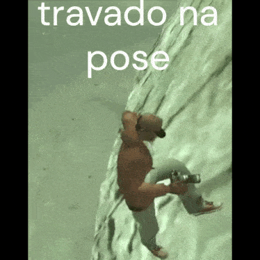 a picture of a man climbing a snowy mountain with the words travadona pose above him