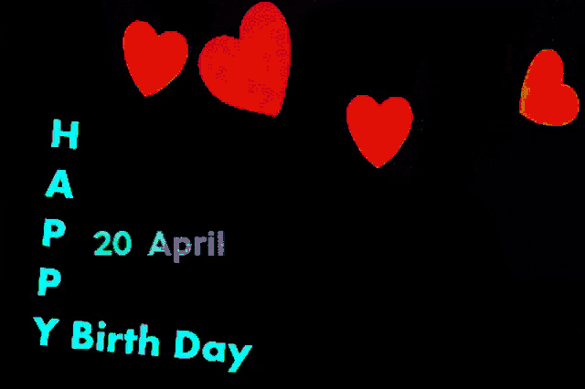 a black background with red hearts and the date april 20