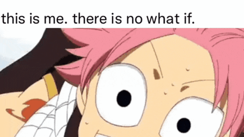 a cartoon character with pink hair is making a funny face and says `` this is me , there is no what if . ''