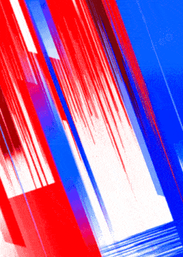 a red white and blue background with a few lines