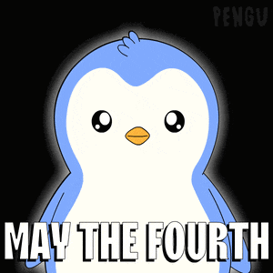 a blue and white penguin with the words may the fourth below it