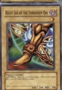 a card that says right leg of the forbidden one on it .
