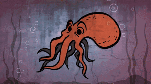 a cartoon drawing of an octopus with bubbles surrounding it