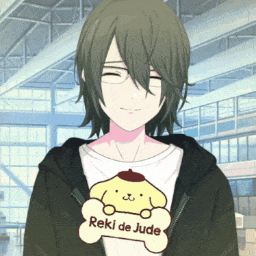 a boy wearing a hoodie and a t-shirt that says " reki de jude "