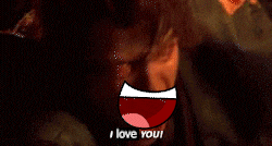 a cartoon of a man saying i love you with a big smile on his face