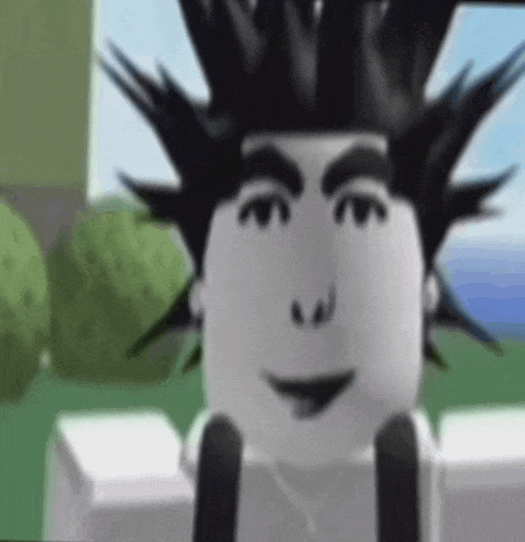 a close up of a person 's face with a mohawk and suspenders .