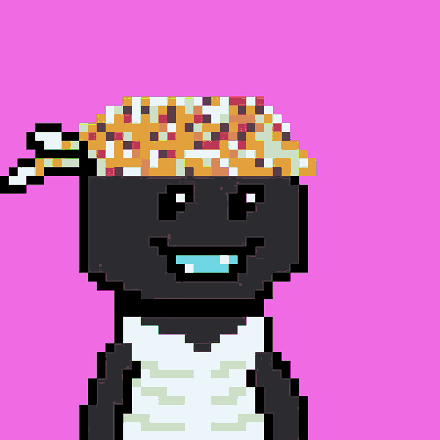 a pixel art drawing of a bear with a rainbow mouth