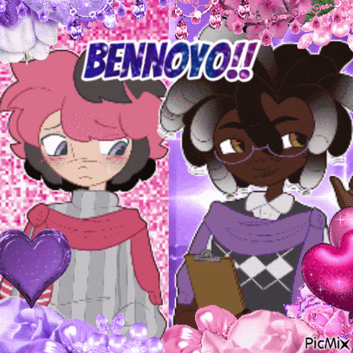 a pink and purple cartoon with the words bennovo