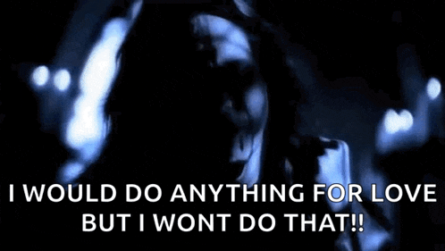a man with long hair is saying `` i would do anything for love but i wont do that ''