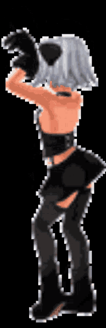 a pixel art drawing of a girl in a black dress