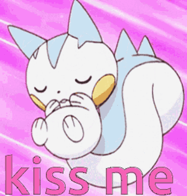 a cartoon squirrel says kiss me in pink