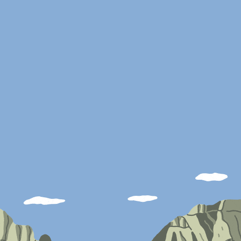 a cartoon drawing of a river running through a canyon