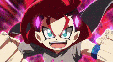 a cartoon character with red hair and blue eyes