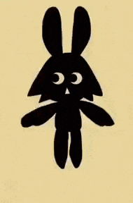 a silhouette of a black rabbit with a crescent moon on its face