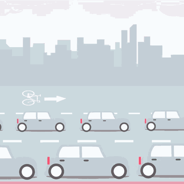 an illustration of a bicycle on a road with cars