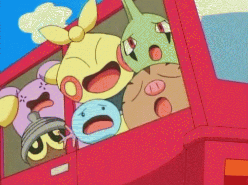 a group of cartoon characters are sitting in the back of a bus