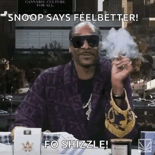 snoop dogg is smoking a cigarette while wearing sunglasses and a purple jacket .