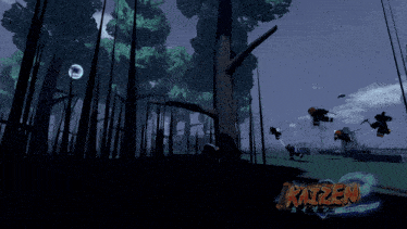 a video game called ratzen is being played in a dark forest