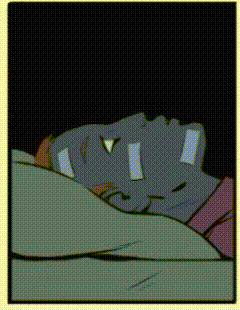a cartoon drawing of a person sleeping with a triangle on their face