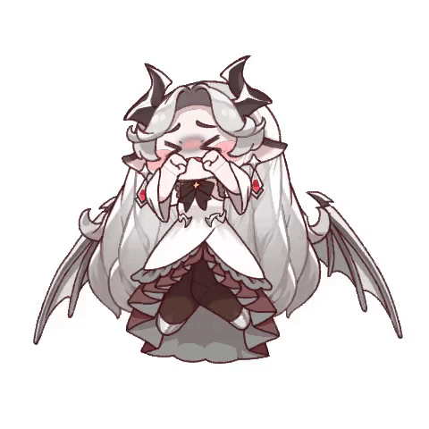 a cartoon drawing of a demon girl with horns and wings covering her face .