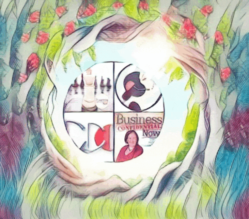 a drawing of a circle with the words business confidential now in the middle