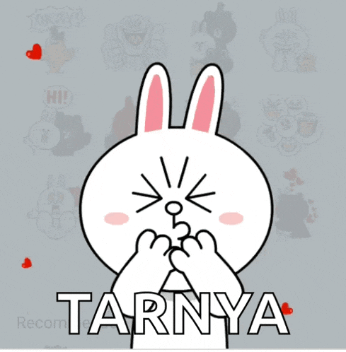 a cartoon rabbit is holding a red heart with the word tarnya written on it