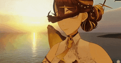 a girl with a mask on her face in front of the ocean