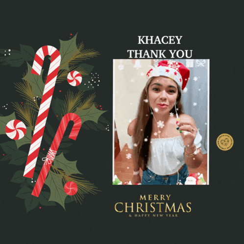 a christmas card that says khacey thank you on it