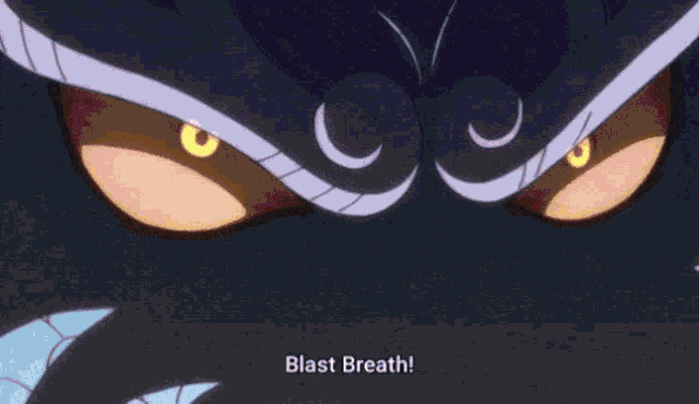 a close up of a cartoon character with the words blast breath below it