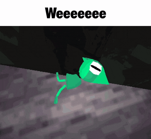 a cartoon drawing of a green frog with the words weeeeeee on the top